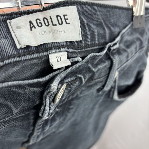 AGOLDE Toni Jeans Women's 27 Black Stretch Distressed Frayed Straight Mid Rise - Picture 13 of 16